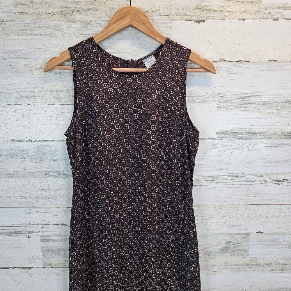 Vintage Old Navy 90s Chocolate Brown Print Midi Dress Sz 4 Rayon Sleeveless - Picture 11 of 16